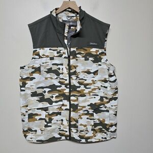 Eddie Bauer Men's Adventurer Vest Large Camo Zip Utility Hiking Outdoor NWT